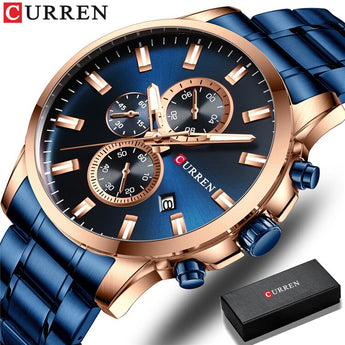 CURREN New Watch Men Fashion Sport Watch Stainless Steel Band Quartz Wristwatch Military Chronograph Clock Male Waterproof 8348