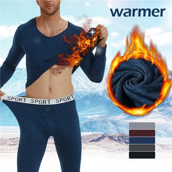 2024 New Autumn Winter Seamless Thermal Underwear Set Men V-neck Thermal Thicken Slim Long Sleeve T-shirt Long Johns 2 pcs Suit