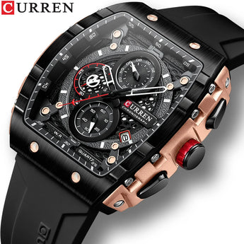 Reloj  CURREN para hombre, reloj de pulsera de cuarzo cuadrado de lujo,  cronógrafo luminoso resistente al agua con fecha