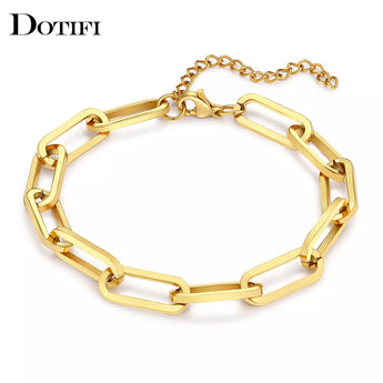 Stainless Steel Bracelets Fashion Paperclip Link Chain Light Luxury Gold Color Charm Bracelet For Women Jewelry Party Fine Gifts