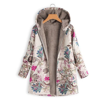 Winter New Women's Printed Hooded Long Sleeve Vintage Coat