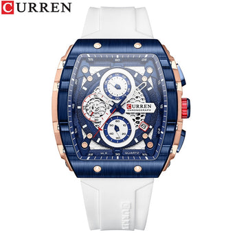 CURREN New Man WristWatch Waterproof Chronograph Men Watch Military Top Brand Luxury Red Silicone Original Sport Male Clock 8442