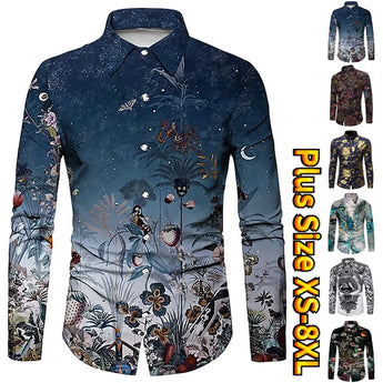 Men's Slim Daily Commuter Long Sleeve Shirt Personalized Printed Casual Shirt Top Classic Design Button Down Shirt XS-8XL