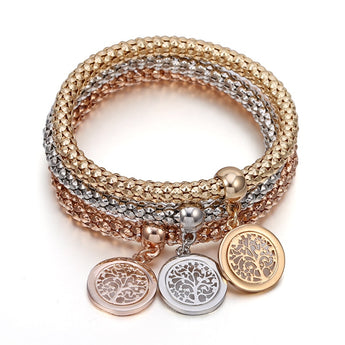 2019 pulsera de joyería de moda europea de tres capas de moda Árbol de la vida colgante pulsera de cristal austriaco para mujer