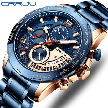 CRRJU 2020 Fashion Stainless Steel Mens Watches Top Brand Luxury Business Luminous Chronograph Quartz Watch Relogio Masculino