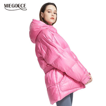 New winter jacket for women high quality bright colors with puffy coat collar with hood Loose-cut parka with belt MIEGOFCE 2019