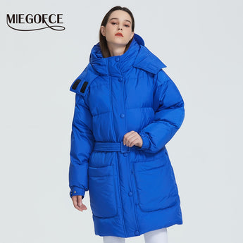 MIEGOFCE 2019 New Design Winter Coat Womens Parka Insulated Loose Cut With Patch Pockets Casual Loose Jacket Stand Collar Hooded