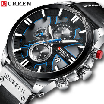 Oorspronklike Curren Chronograph Mens Sports Leather Strap Quartz Watch