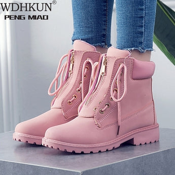 Herfs Winter Vroue Stewels Trend Rits Deisgn PU Leer Skoene Dames Enkelstewels Groot-grootte 42 Pienk Vroue Boots botas mujer