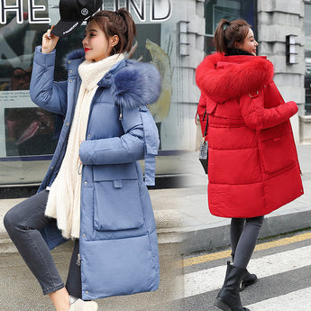 Women Fashion Hooded Fur Collar Parkas Winter Jacket Slim Plus Size 3XL Thick Warm Down Cotton Jacket Women Clothing Cc90