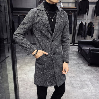 Mens Jacket Autumn Winter Fashion 2019 Long wool trench coat Korean version Slim coat