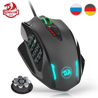 Redragon M908 Wired Laser Gaming Mouse, 12400 DPI, with 19 Programmable Buttons and RGB LED, High Precision for MMO