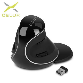Delux M618 Plus Ergonomic Vertical Wireless Mouse 800/1200/1600 DPI 6 Function Buttons Optical Mice with Removable Palm Rest