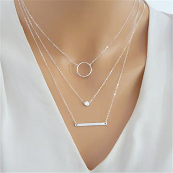 2018 Fashion Maxi Statement Multilayer Necklace Multi-element Metal Rod Circles Geometric Round Chokers Necklaces Women Jewelry