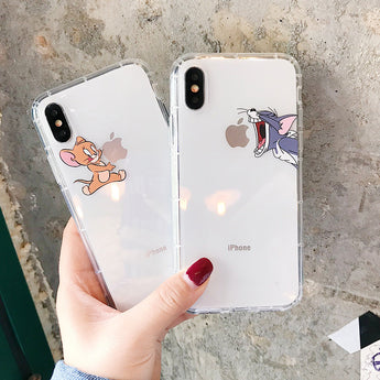 Funny Cartoon Phone Case for iPhone X XS Max XR Cute Cat Tom Cover for iphone 8 7 6 6S Plus Soft Silicone Clear Transparent Case