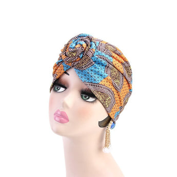 Helisopus 2019 Fashion Women Knotted Print Turban Muslim Turban Twist Knot India Hat Ladies Chemo Cap Bandanas Hair Accessories