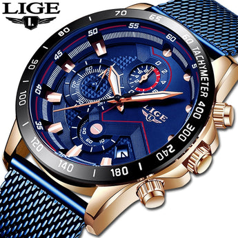 LIGE Fashion Mens Watches Top Brand Luxury WristWatch Quartz Clock Blue Watch Men Waterproof Sport Chronograph Relogio Masculino