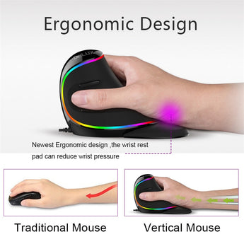 Delux M618 PLUS Ergonomics Vertical Gaming Wired Mouse 6 Buttons 4000 DPI Optical RGB Wireless Right Hand Mice For PC Laptop