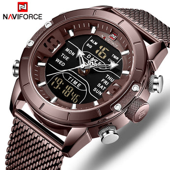 NAVIFORCE Watch Men Sports Quartz Watches Top Luxury Brand Stainless Steel Waterproof LED Digital Wristwatch Relogio Masculino