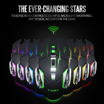 T-WOLF Q13 Rechargeable Wireless Mouse Silent Ergonomic Gaming Mice 6 Keys RGB Backlight 2400 DPI for Laptop Computer Pro Gamer