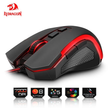 Redragon USB Gaming Mouse 7200 DPI 8 buttons ergonomic design for desktop computer accessories programmable Mice gamer lol PC