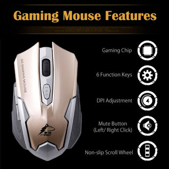 T-WOLF Q7 Silent Wireless Optical Mouse Gamer 2.4GHz PC Gaming Muise 2400DPI Verstelbare ergonomiese muis vir skootrekenaar/rekenaar rekenaar 