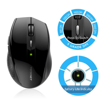 TeckNet Alpha Ergonomic Mice 2.4GHz Wireless Mouse Silent Button with USB Nano Receiver for Laptop Computer 3000/2000/1600/1200