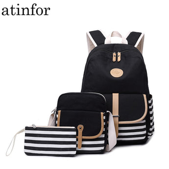 3pcs/set Canvas Fringe Women Backpack Student Book Bag with Purse Laptop College Bagpack Female School Bag for Teenager Girls