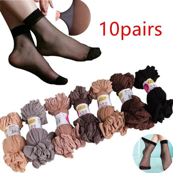 Sales promotion 10 Pair Women Elastic Ultra-thin Transparent Short Crystal Socks Newest Fashion