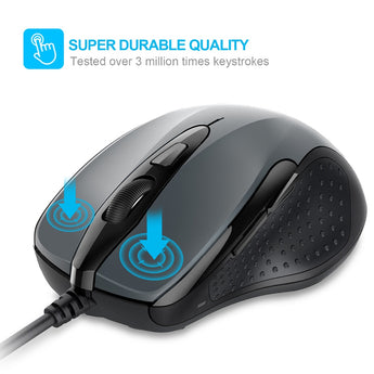 TeckNet Mouse Pro S2 High Performance USB Wired Mouse 6 Buttons 2000DPI Gamer Computer Mouse Ergonomic Mice with Cable Desktop