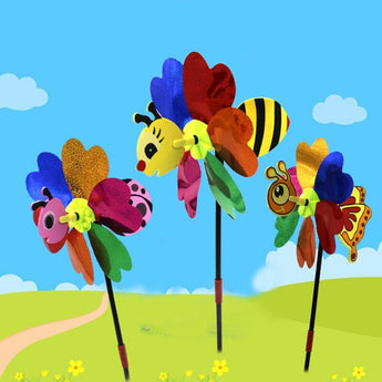 OOTDTY Cartoon Animal Colorful Sequins Windmill Wind Spinner Home Garden Yard Decor