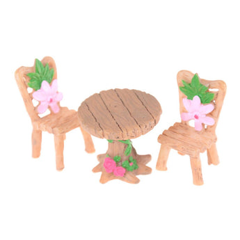 3Pcs Floral Table Chairs Miniature Micro Landscape Fairy Garden Dollhouse Decor