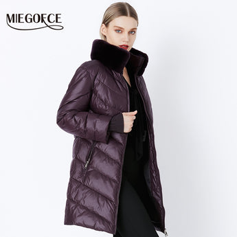 MIEGOFCE 2019 Winter Women's Parka Collection Windproof Women's Thick Coat European Style Rabbit Fur Collar Women's Warm Jacket