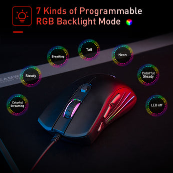 HAVIT Gaming Muis 7200DPI programmeerbare 7 knoppies RGB-agtergrondverligte USB-bedraad optiese muis-speler vir rekenaar rekenaar skootrekenaar HV-MS794 