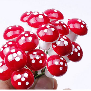 50pcs Mini Red Mushroom Garden Ornament Miniature Plant Pots Fairy DIY Dollhouse Artificial Decoration