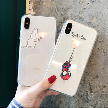 Funny Cartoon Phone Case for iPhone X XS Max XR Cute Cat Tom Cover for iphone 8 7 6 6S Plus Soft Silicone Clear Transparent Case