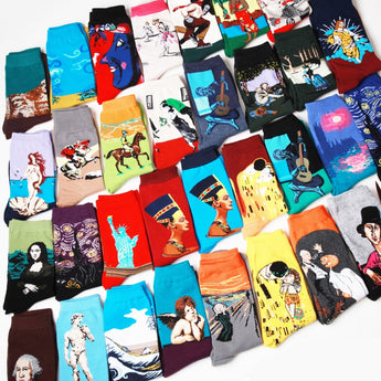 Fashion Art Harajuku Cotton Crew Printed Women Men Socks short Van Gogh Novelty Funny Painting Character Pattern cute female