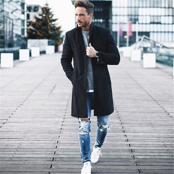 Winter wool men's coat Long sleeve jacket with buttons Long long jacket 2019