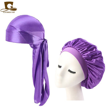 Fashion Men's Durag Headwear Durags and Bonnets Women Comfortable Cap Couple 2pcs sets