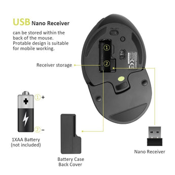 Delux M618 Plus Ergonomic Vertical Wireless Mouse 1600 DPI 6 Function Buttons Optical Mice with Removable Palm Rest For Computer