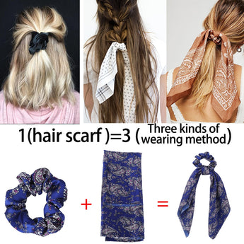 LEVAO Floral Print Scrunchie Women Hair Scarf Elastic Bohemian Hairband Bow Hair Rubber Ropes Girls Hair Ties Accessories