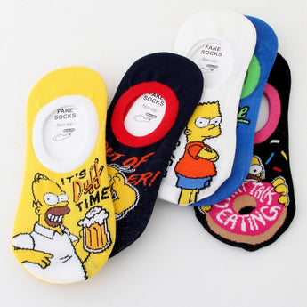 Korean Style Cute Simpsons Family Socks Fashion Funny Novelty Women Boat Socks Spring and Summer Cartoon Calsetines De Mujer