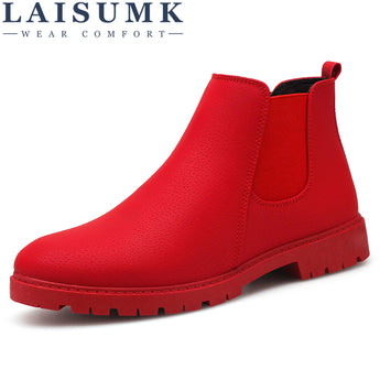 LAISUMK Chelsea Boot Men Suede Hombre Martin Boots Low Heel Nubuck Leather Ankle Boots Vintage Sewing Thread Britain Botas