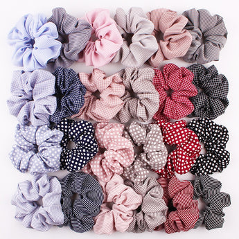 Scrunchies Hair Rope Dot Stripe Grid Fabric Scrunchies Hair Accessories For Women Elastic Hair Bands Girls Elegant Ponytail Hair