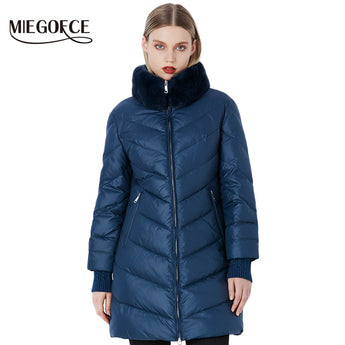 MIEGOFCE 2019 Winter Women's Parka Collection Windproof Women's Thick Coat European Style Rabbit Fur Collar Women's Warm Jacket