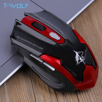 T-WOLF Q7 Silent Wireless Optical Mouse Gamer 2.4GHz PC Gaming Muise 2400DPI Verstelbare ergonomiese muis vir skootrekenaar/rekenaar rekenaar 