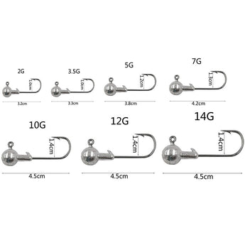 UITSETTING 10 PSC/Lot Nuwe Hoë Kwaliteit 1.5g/2g/3.5g/5g/7g/10g/14g Loodkop Haak Jig Aas Hengelhake Vir Sagte Lus Hengelgerei