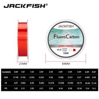 JACKFISH 100M Fluorocarbon fishing line 5-30LB Super strong brand Leader Line clear fly fishing line pesca