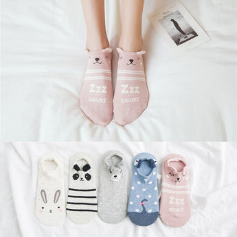 5pairs=10pieces Cartoon women socks cotton invisible socks Cute animal Stereo ear girl ankle socks harajuku breathable socks