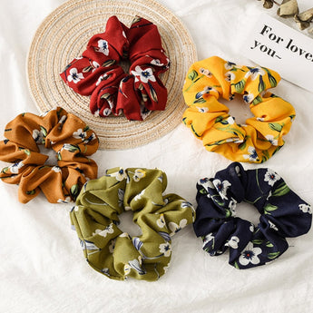 2019 Mode Haarbykomstighede Vroue Scrunchie Poniesterthouer Blom Scrunchies Pak Haarbande Elastiek Haarbande vir Meisies 